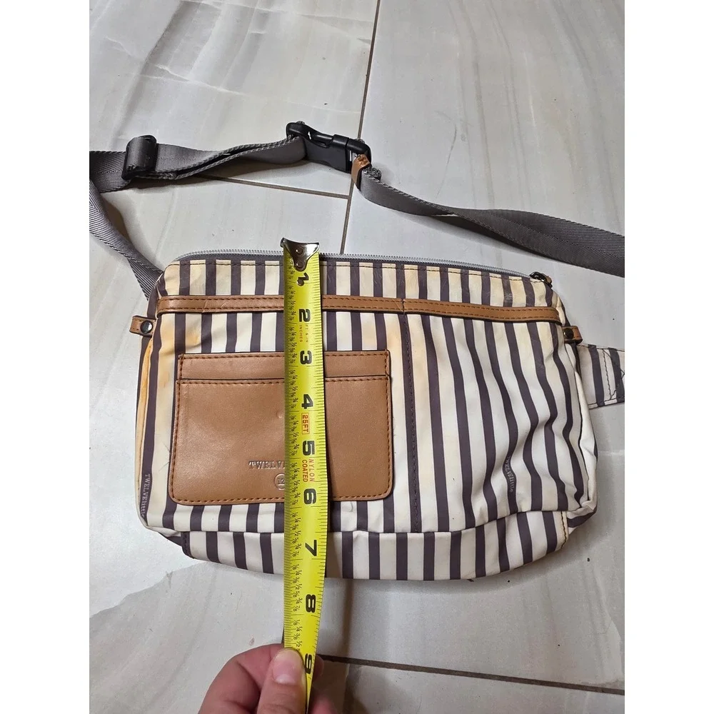 TwelveLittle Stripe Fanny Pack Waist Bag Nylon‎ Tan Cream Brown Adjustable Strap